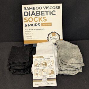 New Pembrook Ribbed Knit Bamboo Viscose Diabetic Socks - 6 Pairs size: M